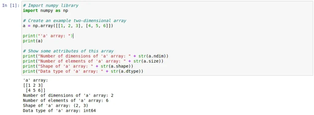 An example code from Python's Numpy library for defining an array