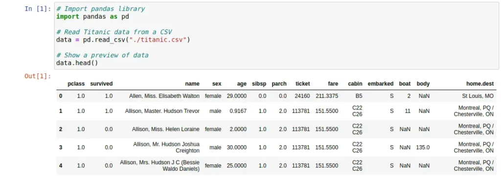 An example code for importing the Python Pandas library for data visualization