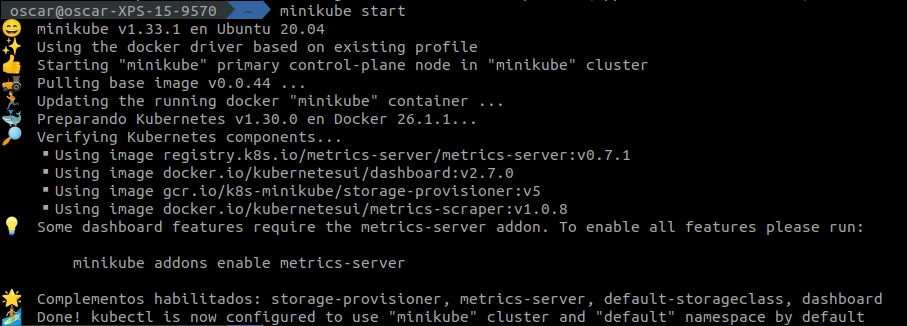 Screenshot of the launch of the start Minikube command for deploying the container in Docker