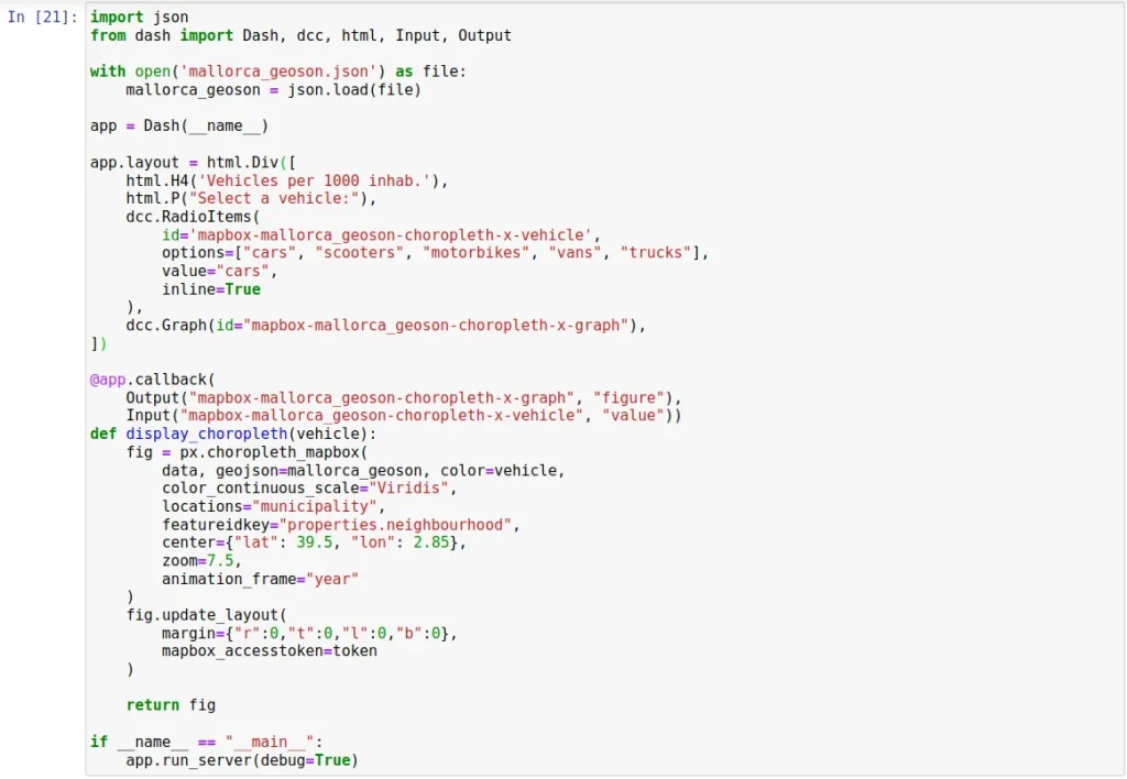 Ejemplo de representación interactiva de mapa con la librería Plotly de Python y el marco para la construcción de aplicaciones web Dash