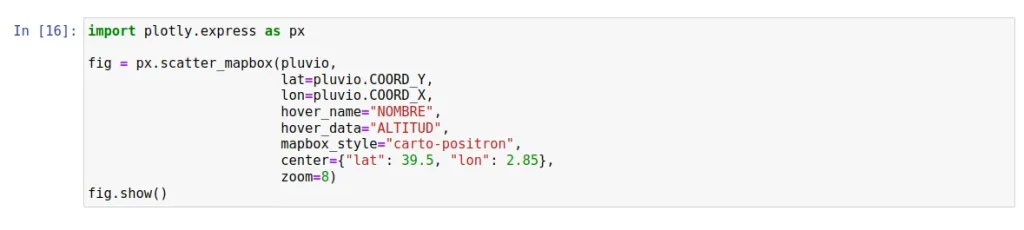 Ejemplo de representación de datos creada con la librería Plotly de Python usando mapbox