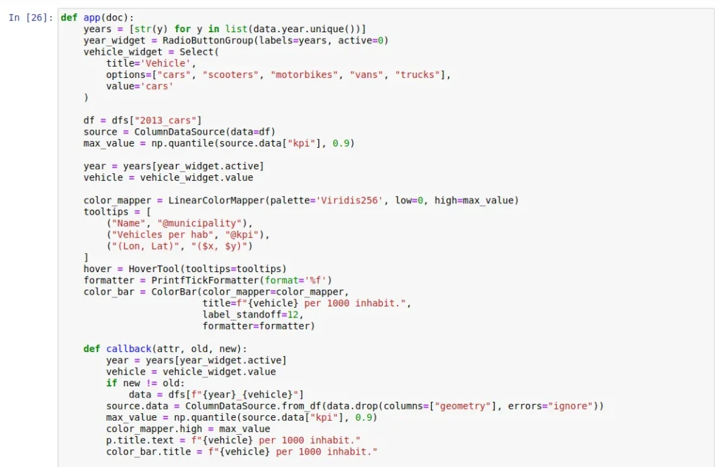 Ejemplo de transformaciones adicionales de datos de coordenadas en la librería Bokeh de Python para visualizaciones interactivas de mapas