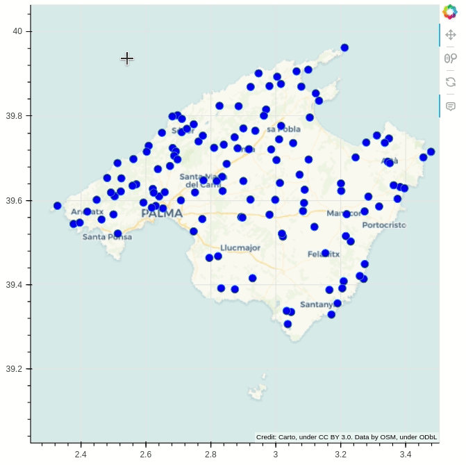 Ejemplo de visualización interactiva de mapa con la librería Plotly integrada con Dash de Python