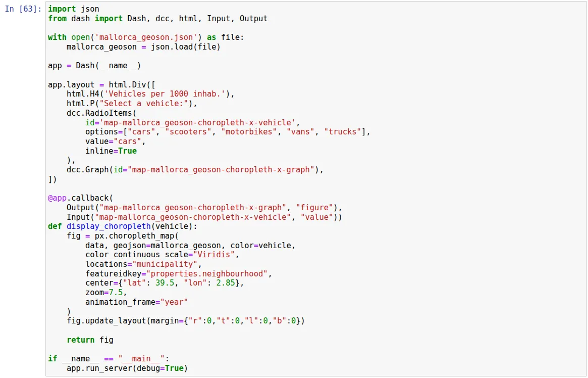 Example of an interactive map visualisation with the Python Plotly library and the Dash web application framework