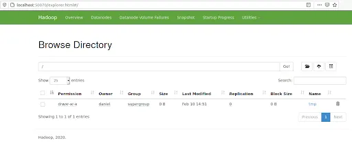 Captura de pantalla de la interfaz de usuario de Apache Hadoop