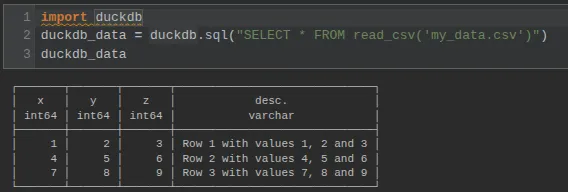 Sample screenshot showing how to install DuckDB