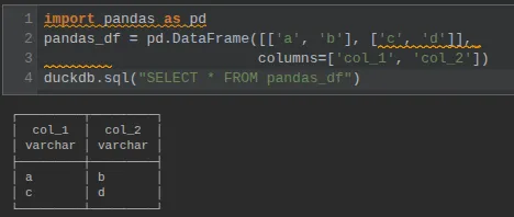 How to read Pandas dataframes in DuckDB