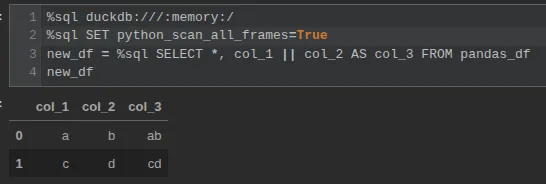 Examples of SQL magic functions for performing various actions in DuckDB