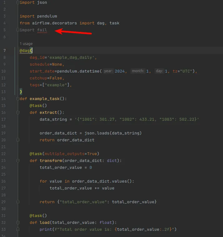 Example of a code integrity test in Airflow using Python
