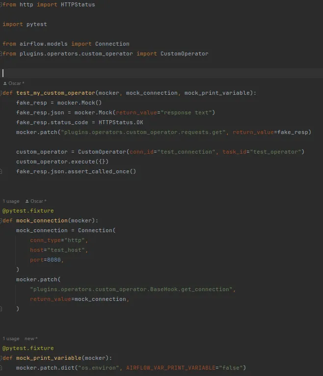 Example of a custom operator test in Airflow using Python
