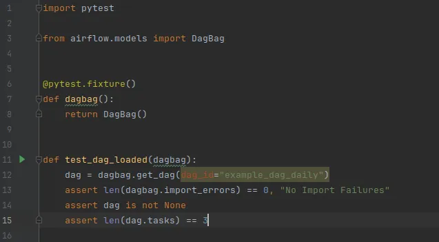 Example of an error in a code integrity test in Airflow using Python