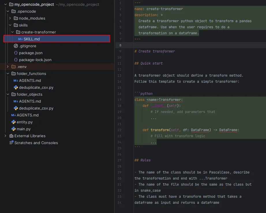 Example of an agent skill configuration in OpenCode