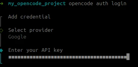 Log in using the Gemini API key in OpenCode