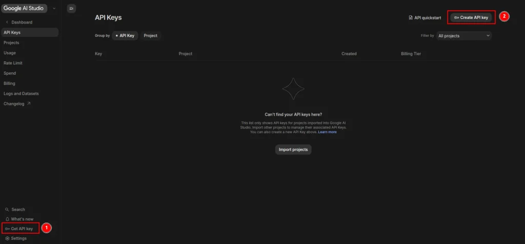 Generate an API key in Google AI Studio to use Gemini models in OpenCode