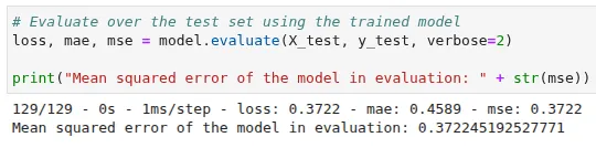 Código de ejemplo de la librería Tensorflow/Keras de Python para evaluación de modelo